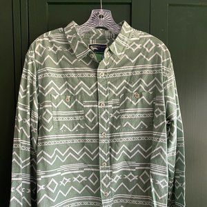 Men's Green Longsleeve Cotton Button Down w/ Pattern